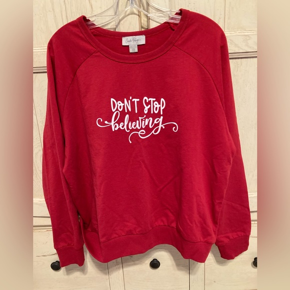 Charlie Paige Red Christmas Top Women’s S/M - New - Don’t Stop Believing - Picture 10 of 11